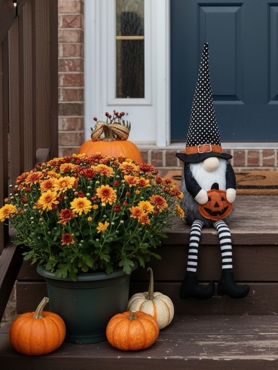 Other - Festive Halloween Gnome Doorstep Decor - Black & Orange